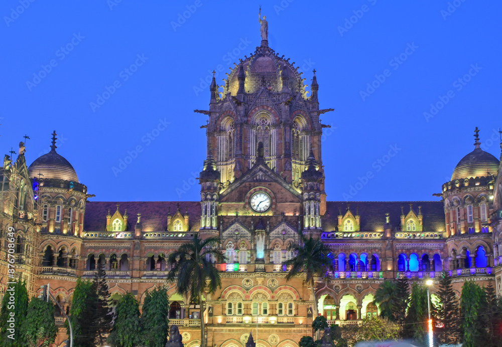 Fototapeta premium Chhatrapati Shivaji Terminus (CST) is a UNESCO World Heritage Site and an historic railway station in Mumbai, India.