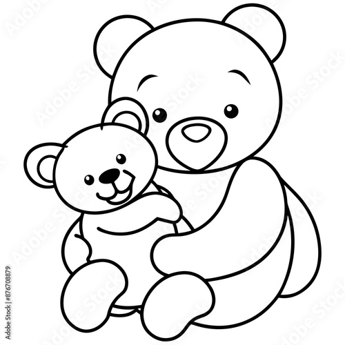 Cute Teddy Bear Vector Design for Kids' Graphics Adorable Bear Hug Illustration in Clean Line Art.