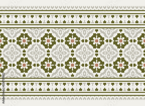 Wallpaper Mural Cross Stitch Embroidery. Ethnic Patterns. Native Style. Traditional Design for Texture, Textile, Fabric, Clothing, Knitwear, Print. Geometric Pixel Horizontal. Torontodigital.ca