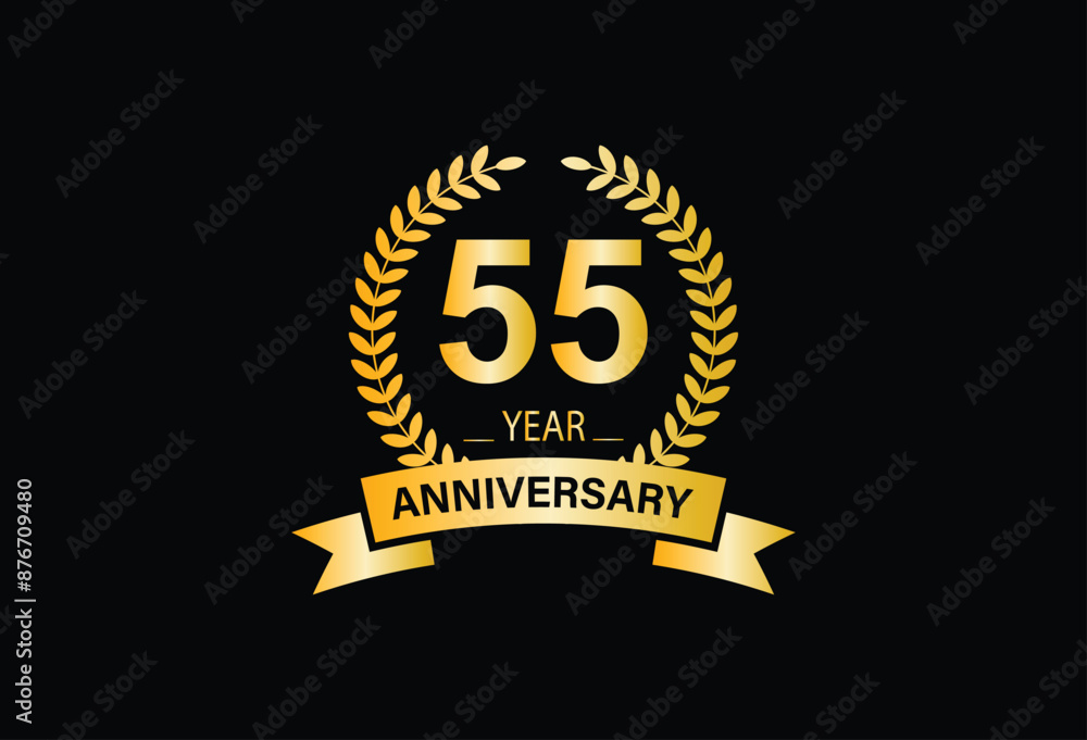 Fototapeta premium 55th Anniversary Celebration Logo design with golden ring and crown for anniversary celebration event, invitation, wedding, greeting card, banner, poster, flyer,