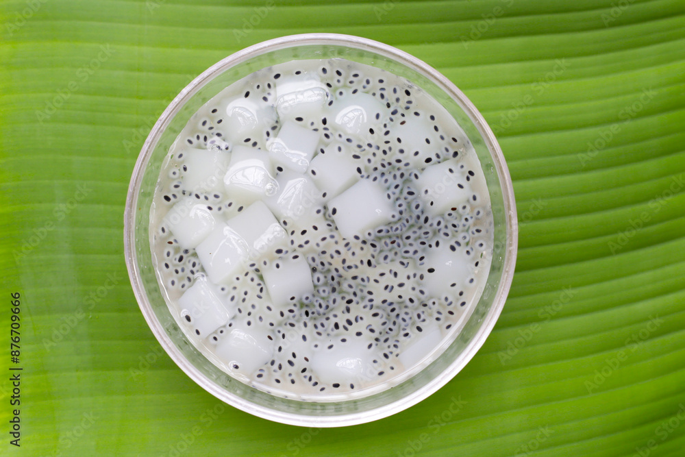 Coconut jelly with basil seeds in syrup Coconut jelly with basil seeds in syrup