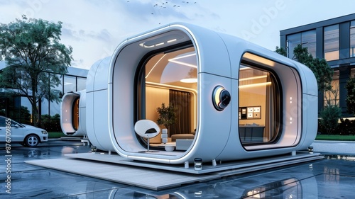 Futuristic Nano House with Minimalist Geometric Architecture and Seamless of Technology