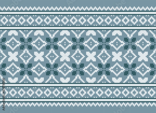 Pixel ethnic oriental pattern traditional design for clothing fabric textile Aztec African Indonesian Indian seamless pattern. Cross Stitch embroidery seamless.