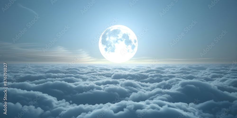 Obraz premium Infinite Clouds Looping 3D Image of a Shining Moon in Flight. Concept Space Travel, Moon Exploration, 3D Animation, Infinite Loop, Stunning Visual