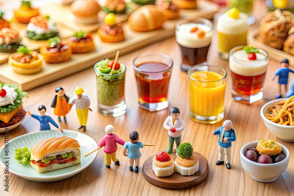 Miniature people having a picnic among the autumn foliage Miniature people having a picnic among the autumn foliage