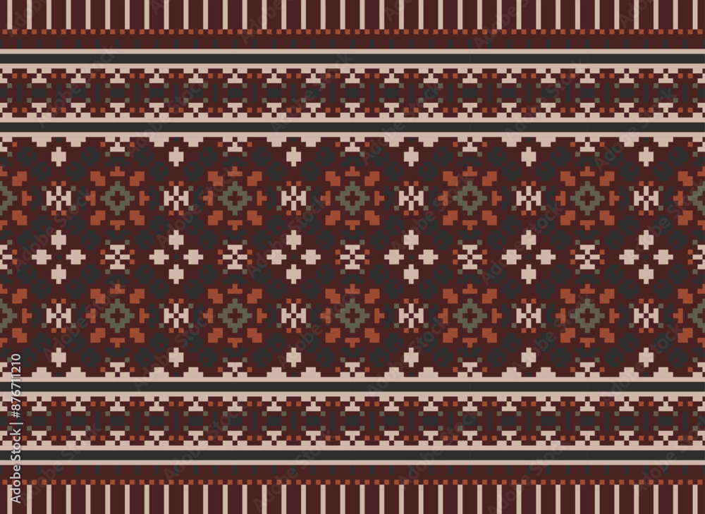 Pixel ethnic oriental pattern traditional design for clothing fabric textile Aztec African Indonesian Indian seamless pattern. Cross Stitch embroidery seamless. Pixel ethnic oriental pattern traditional design for clothing fabric textile Aztec African Indonesian Indian seamless pattern. Cross Stitch embroidery seamless.