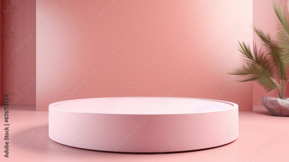 Contemporary empty round podium stand with a matte finish, positioned in a bright studio setting to emphasize product features Contemporary empty round podium stand with a matte finish, positioned in a bright studio setting to emphasize product features