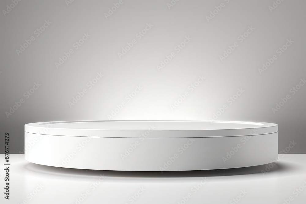 Elegant white circular podium, isolated with ample copy space, ideal for showcasing exclusive merchandise in high-end advertising Elegant white circular podium, isolated with ample copy space, ideal for showcasing exclusive merchandise in high-end advertising