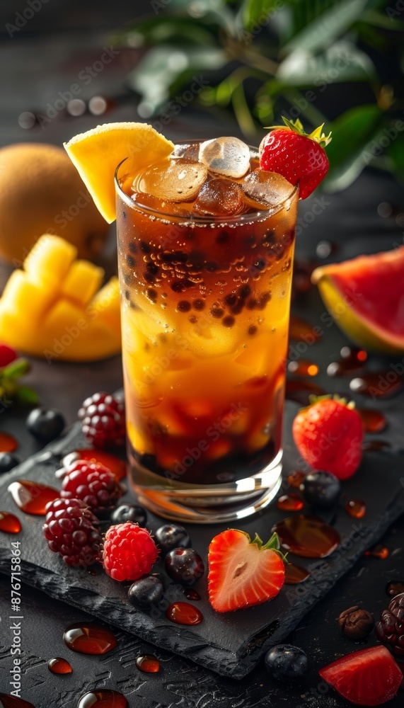 Espresso  Cola  Fruit Espresso shot with cola and mixed fruit, Espresso, Bold refreshment