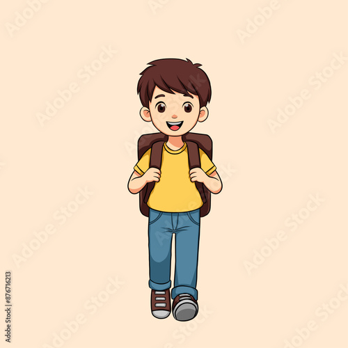 cartoon boy with backpack walking illustration