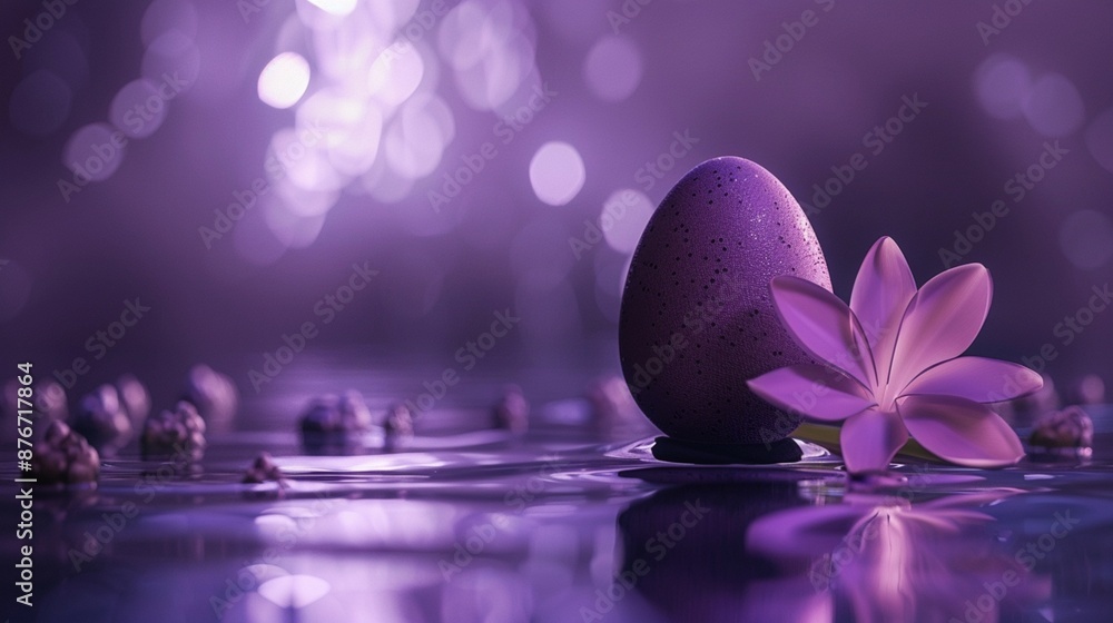 A magical and serene AI image of an elegant Happy Easter Day background with a purple egg and flower A magical and serene AI image of an elegant Happy Easter Day background with a purple egg and flower