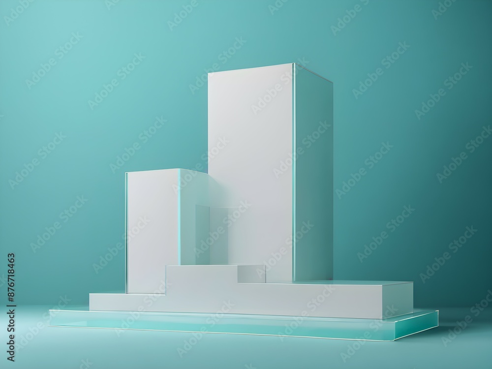 White modern podium for product presentation on aquamarine background with copyspace White modern podium for product presentation on aquamarine background with copyspace