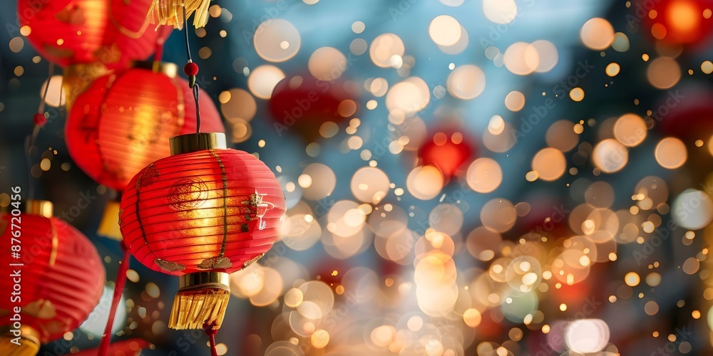 2024 Chinese New Year Night Market Decorations with Lanterns and Fireworks. Concept Chinese New Year Decor, Night Market, Lantern Displays, Firework Show, 2024 Celebration 2024 Chinese New Year Night Market Decorations with Lanterns and Fireworks. Concept Chinese New Year Decor, Night Market, Lantern Displays, Firework Show, 2024 Celebration