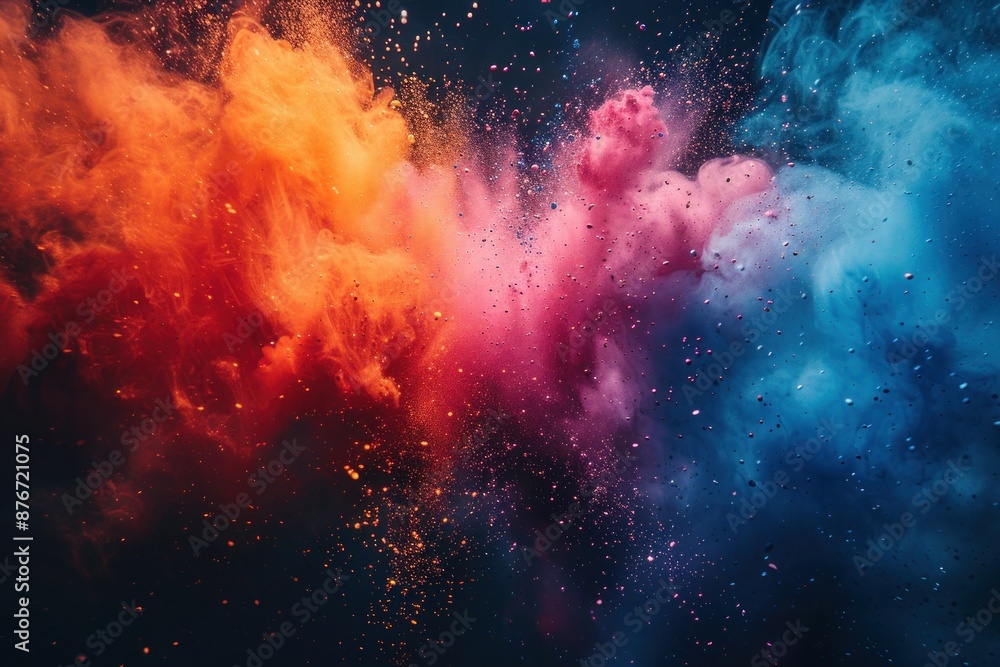 Fototapeta premium Rainbow Color Powder Explosion on White Background - Abstract Paint Splash Burst for Holi Party and Wallpapers
