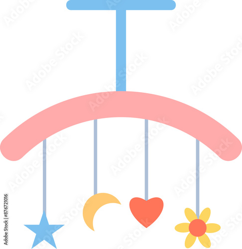 Baby mobile with stars and hearts flat vector