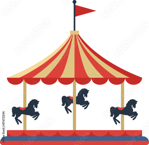 carousel with horses in the park vector illustration