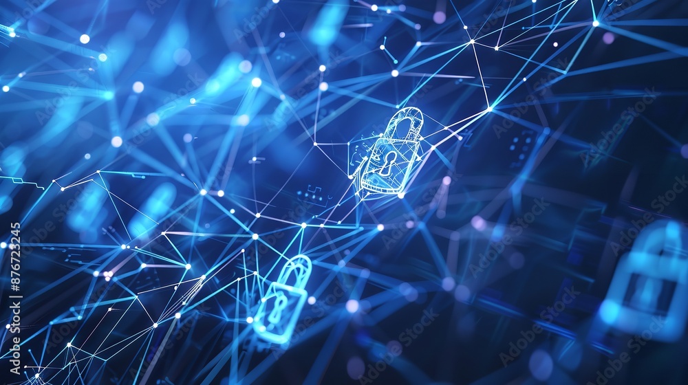 Fototapeta premium abstract background featuring a hexagonal structure with glowing connections in a blue color scheme, representing a futuristic technology concept. SEAMLESS PATTERN