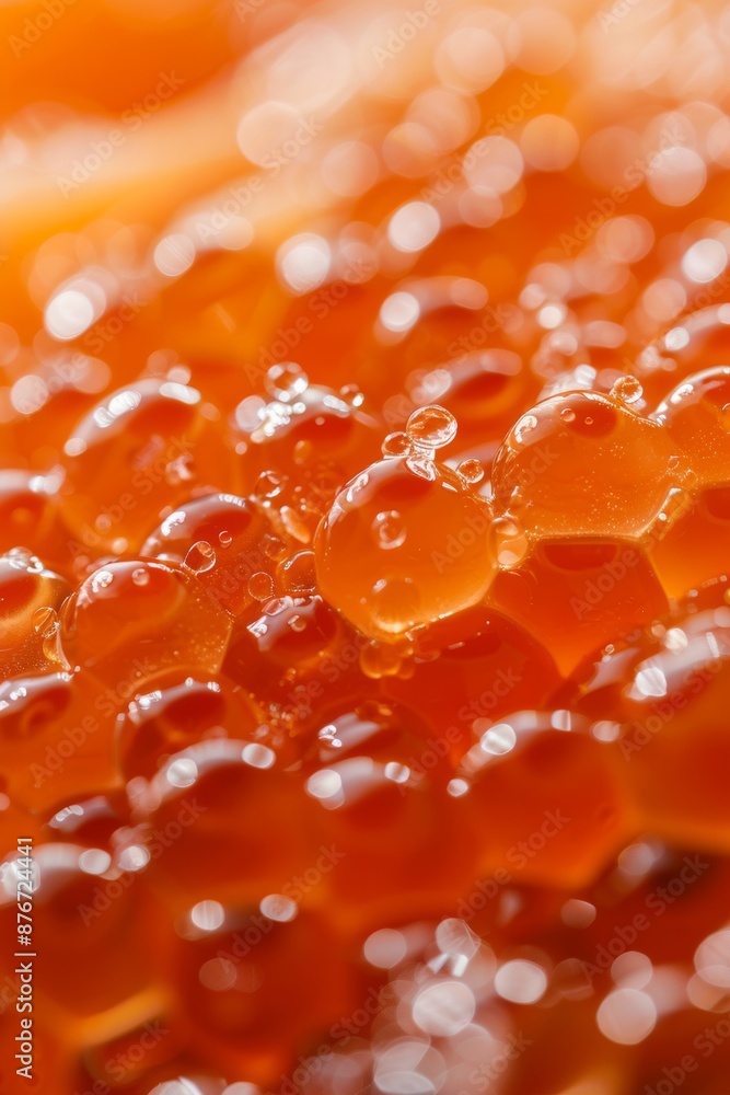 The macro texture of delicious fresh salmon caviar is vividly captured in close-up detail. The macro texture of delicious fresh salmon caviar is vividly captured in close-up detail.