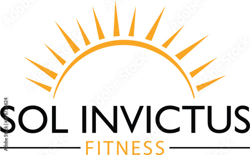 The Sol Invictus Fitness logo features a bold, radiant sun symbol encompassed by sleek, modern typography, embodying strength and vitality in its design photo