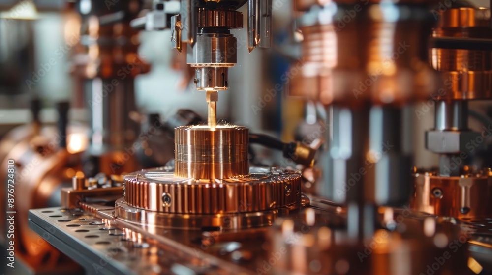 Precision calibration of intricate copper components, detailed focus on delicate measuring instruments and tools, a workshop setting Precision calibration of intricate copper components, detailed focus on delicate measuring instruments and tools, a workshop setting
