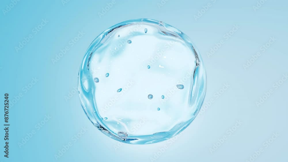 A water droplet floating animation on a blue background,3d rendering A water droplet floating animation on a blue background,3d rendering