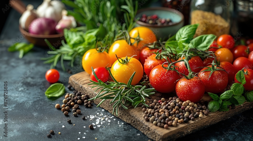 close up fresh ripe red yellow tomatoes on table with salt and pepper, healthy eating fresh ingredient spice and vegetable with copy space close up fresh ripe red yellow tomatoes on table with salt and pepper, healthy eating fresh ingredient spice and vegetable with copy space
