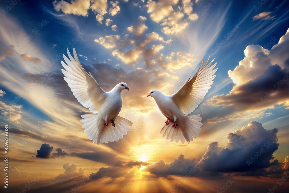 beautiful sky with 2 doves on each side, with clouds beautiful sky with 2 doves on each side, with clouds