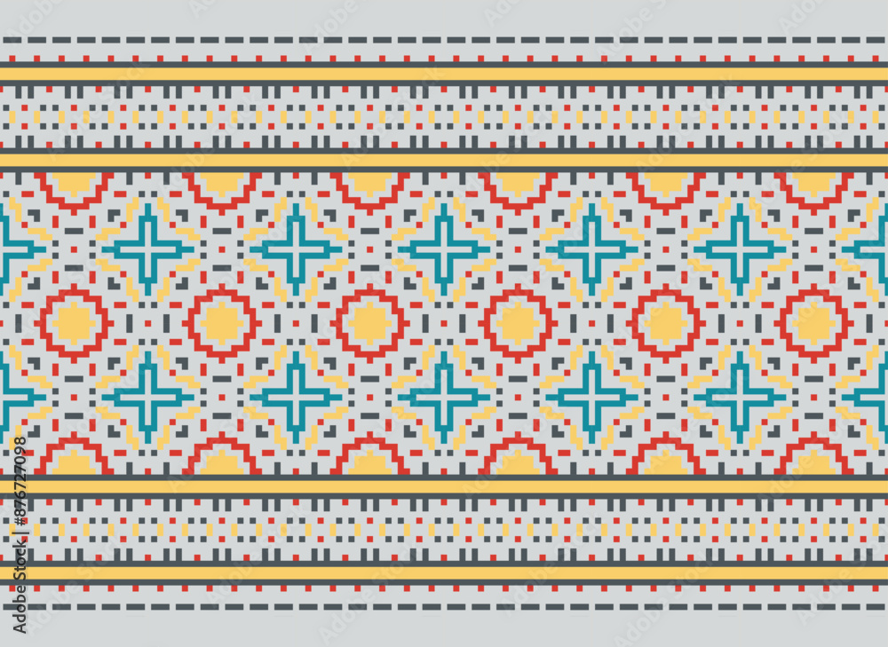 Embroidery Cross Stitch. Ethnic Patterns. Pixel Horizontal Seamless Vector. Geometric Ethnic Indian pattern. Native Ethnic pattern. Cross Stitch Border.
Embroidery Cross Stitch. Ethnic Patterns. Pixel Horizontal Seamless Vector. Geometric Ethnic Indian pattern. Native Ethnic pattern. Cross Stitch Border.