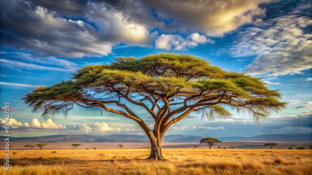 Fototapeta premium The Vast African Savannah Is Home To Many Iconic Animals, Including The Majestic Elephant. This Image Captures The Beauty Of The Savannah And Its Wildlife.