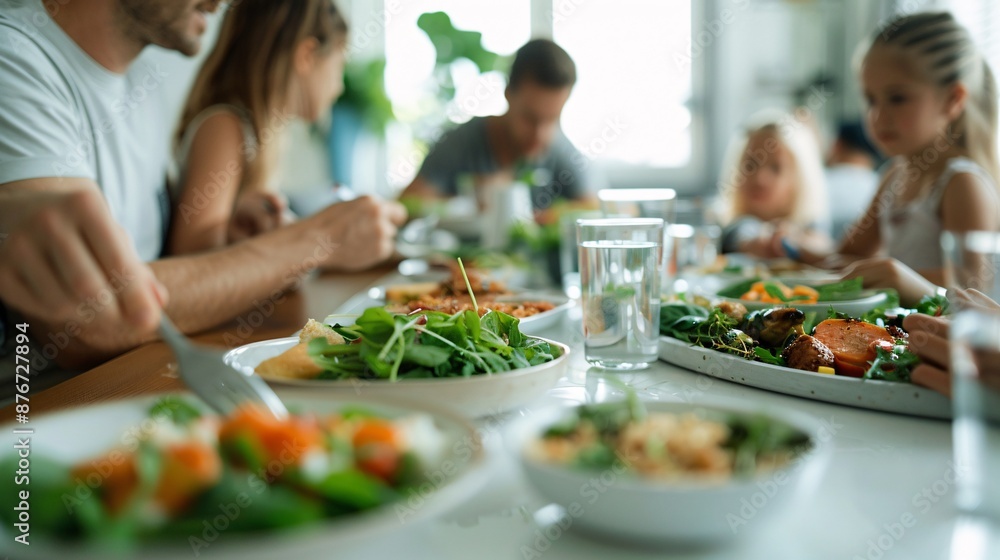 Educators eating dinner with family at home, beautifully styled table, vibrant colors, editorial layout, cozy home setting, Magazine Photography style Educators eating dinner with family at home, beautifully styled table, vibrant colors, editorial layout, cozy home setting, Magazine Photography style