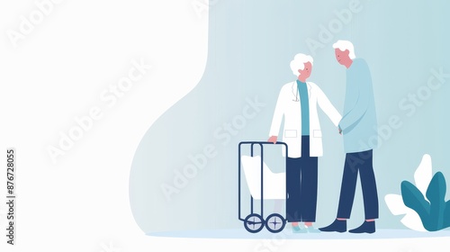 Caring home assistant helping elderly with daily tasks, a warm and supportive environment, emphasizing comfort and aid in a modern home setting photo