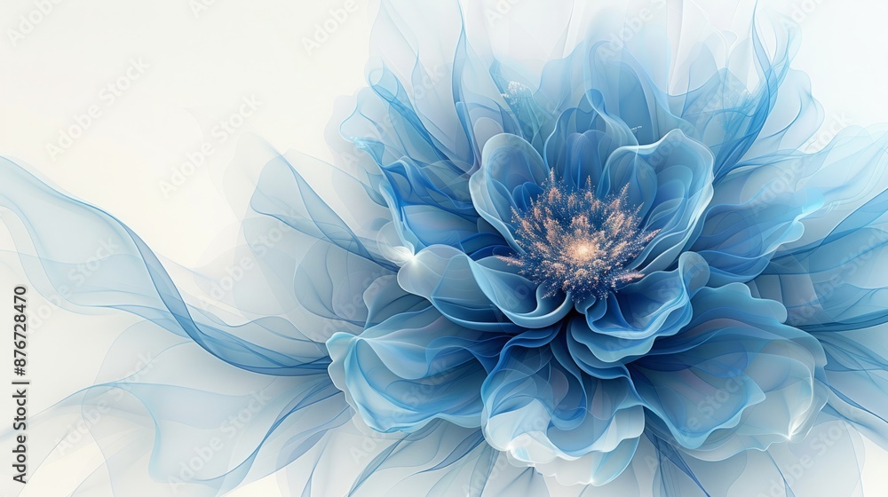 Obraz premium Ethereal Essence: Stunning Blue Fractal Flower Art on a Pristine White Background