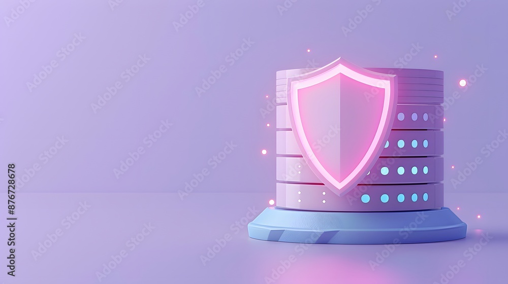 3D illustration of a server with a pink shield, representing data protection and cybersecurity in a modern and minimalistic style. 3D illustration of a server with a pink shield, representing data protection and cybersecurity in a modern and minimalistic style.