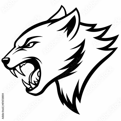a wolverine head mascot or logo in white background, simple line vector illustration, coloring page for children