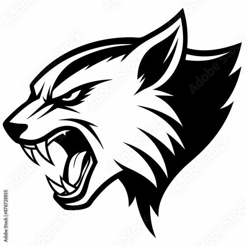 a wolverine head mascot or logo in white background, simple line vector illustration, coloring page for children