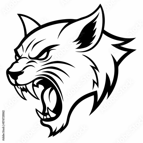a side view angle of roaring wolverine head mascot or logo in white background, simple line vector illustration, coloring page for children