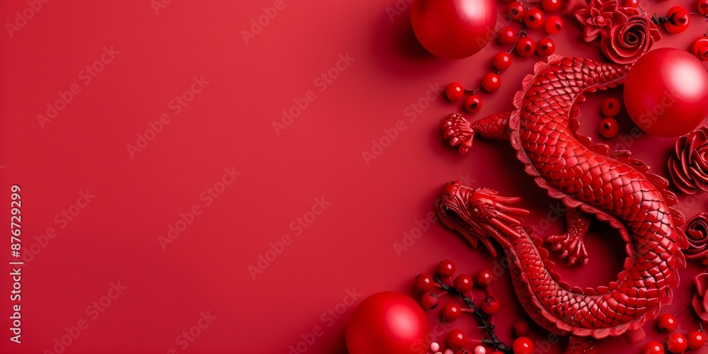 Obraz premium Chinese New Year 2024 Dragon Zodiac Sign with festive design elements. Concept Festive, Chinese New Year, Dragon Zodiac Sign, 2024, Design Elements