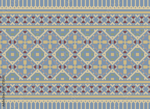 Peruvian American Indian pattern tribal ethnic motifs geometric seamless vector fabric background