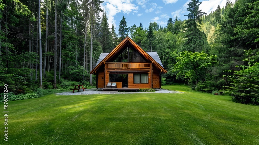 Cozy mountain cabin serving as a safe haven, nestled in a forest, symbolizing refuge and protection, a tranquil shelter for weary travelers Cozy mountain cabin serving as a safe haven, nestled in a forest, symbolizing refuge and protection, a tranquil shelter for weary travelers