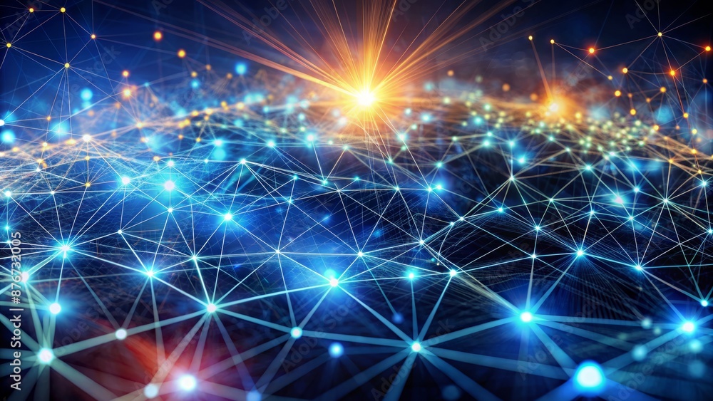 3D Illustration Of A Glowing Network Of Connections With A Bright Light In The Center. 3D Illustration Of A Glowing Network Of Connections With A Bright Light In The Center.