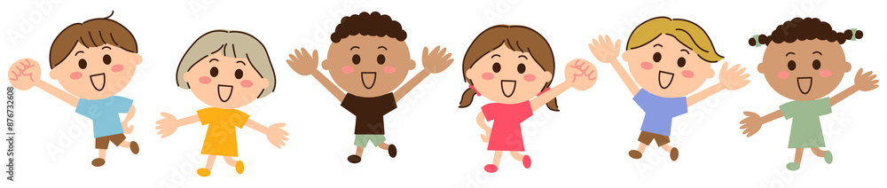 元気がいい多国籍の6人の子供たち
