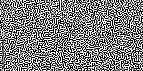 Turing reaction diffusion monochrome seamless pattern with chaotic motion. Linear design with biological shapes. Organic lines in Memphis. abstract truing organic wallpaper background.