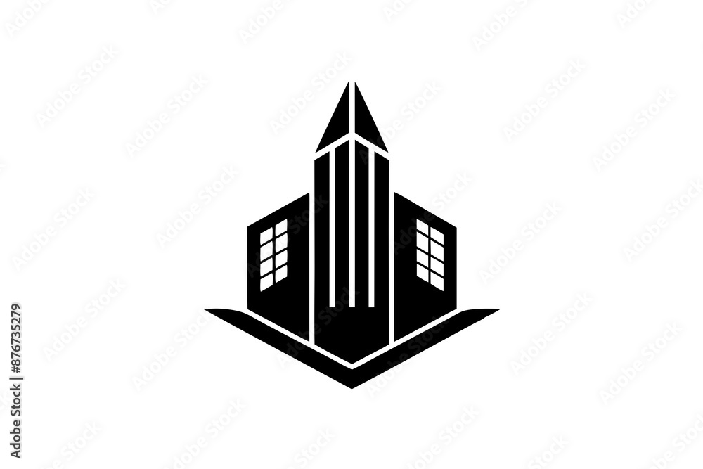 Modern pencil and building logo design icon vector template illustration Modern pencil and building logo design icon vector template illustration