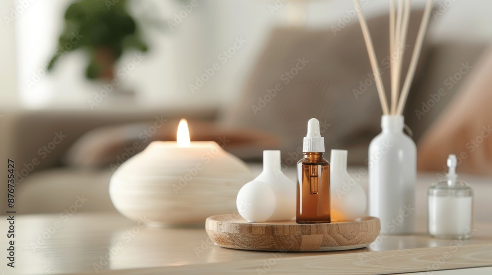 Aromatherapy session with essential oils and diffusers, creating a calming atmosphere Aromatherapy session with essential oils and diffusers, creating a calming atmosphere