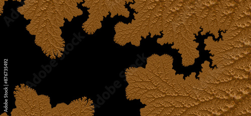 Gold leaf fractal art abstract banner background with copy space. photo