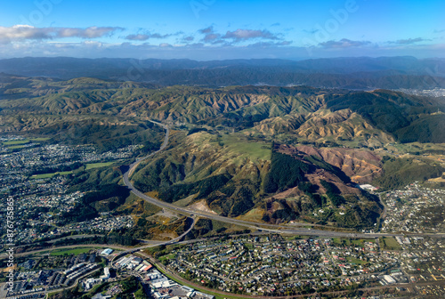 Wallpaper Mural Wellington, New Zealand. Transmission Gully motorway or Te Aranui o Te Rangihaeata. Porirua City in the foreground. Upper Hutt and the Remutaka Forest Park in the distance. Torontodigital.ca