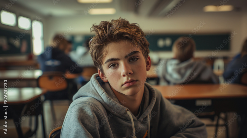 Obraz premium Young male at desk in class
