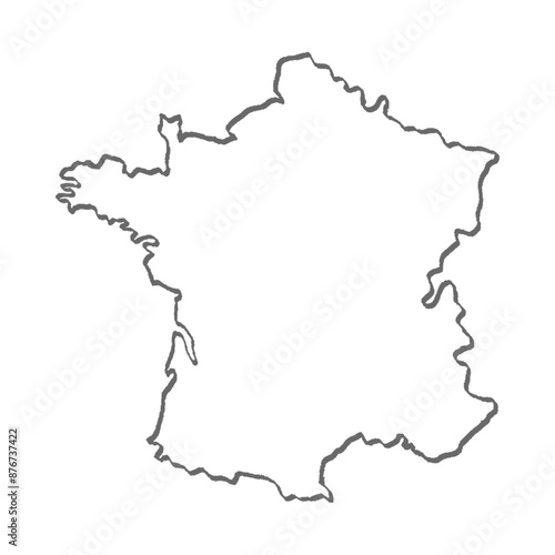 手描きのシンプルでおしゃれなフランスの白地図 -濃いグレーのアウトラインマップ