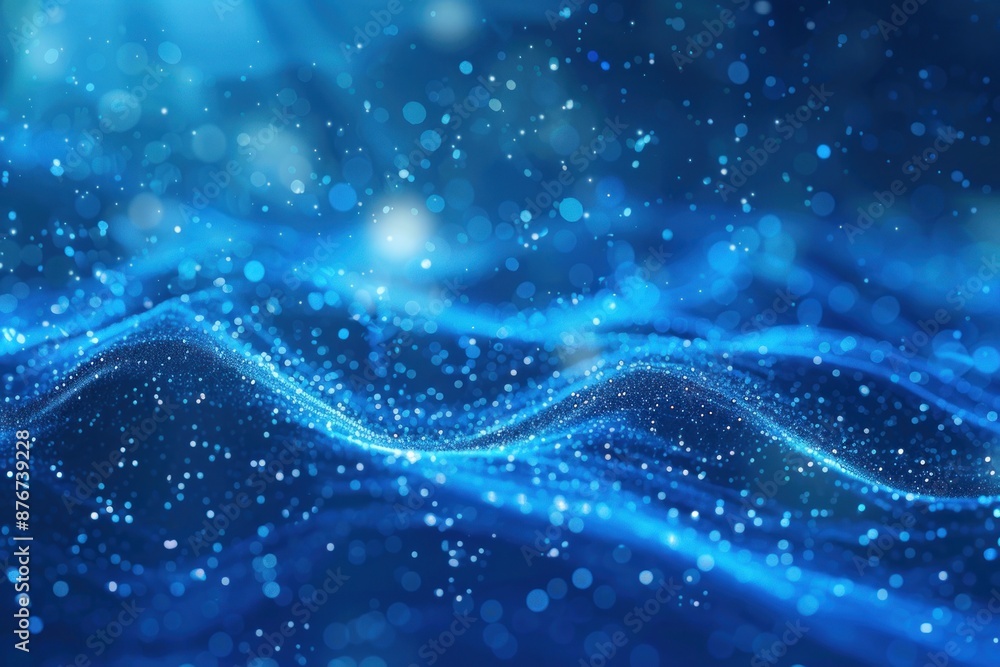 Abstract blue background. Abstract digital particles wave with depth of field and bokeh