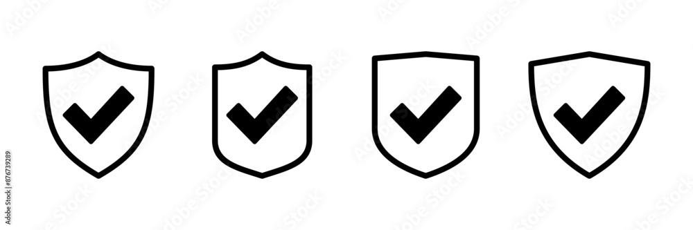Shield check mark icon vector isolated on white background. Protection approve sign. Safe icon vector Shield check mark icon vector isolated on white background. Protection approve sign. Safe icon vector